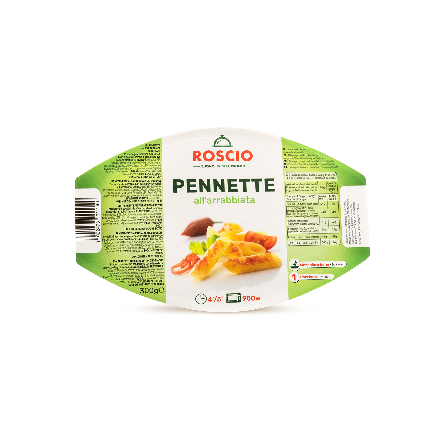 PENNETTE ALL'ARRABBIATA 300g CONG. 'ROSCIO'
