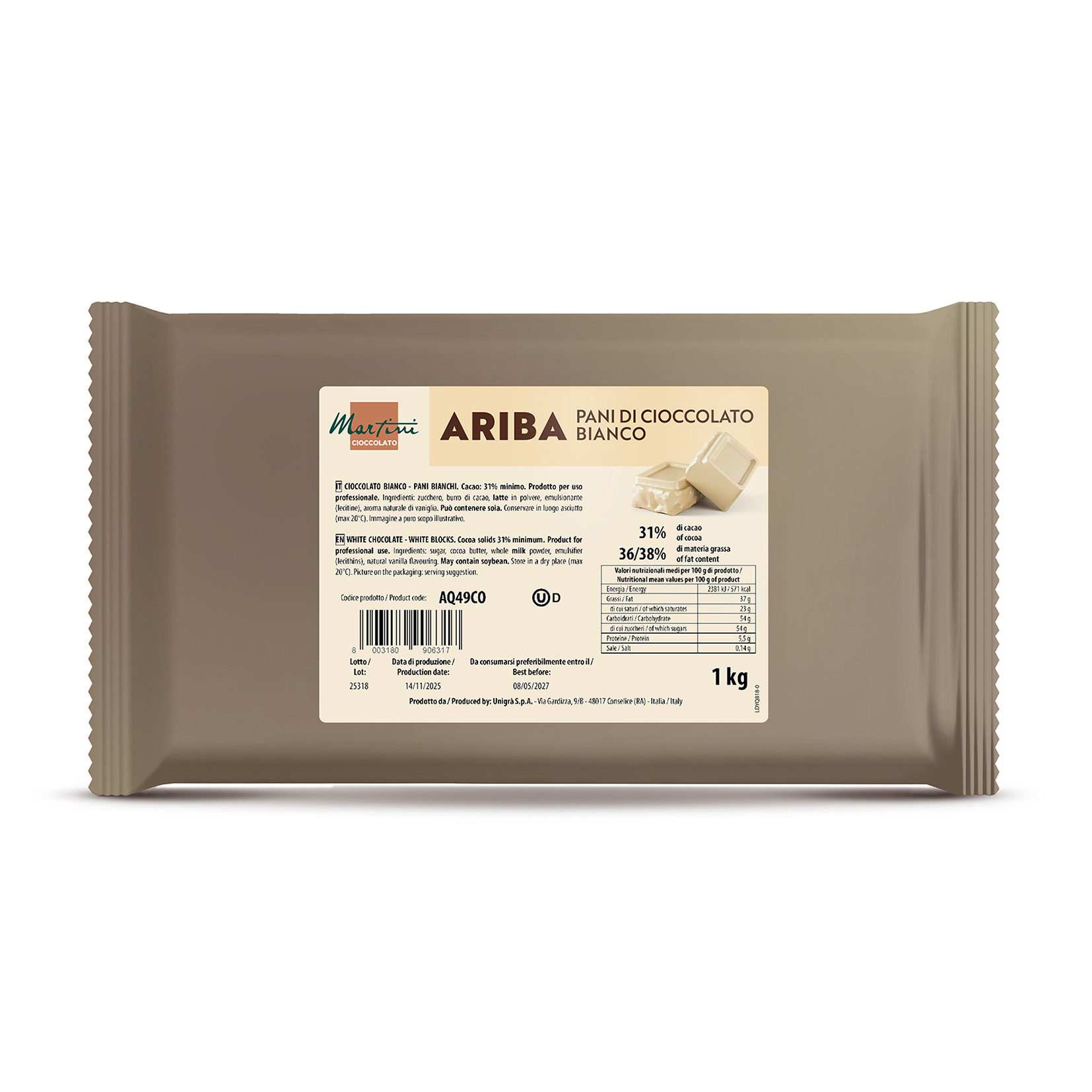 KOCHSCHOKOLADE BLOCK WEISS 1kg 'ARIBA'