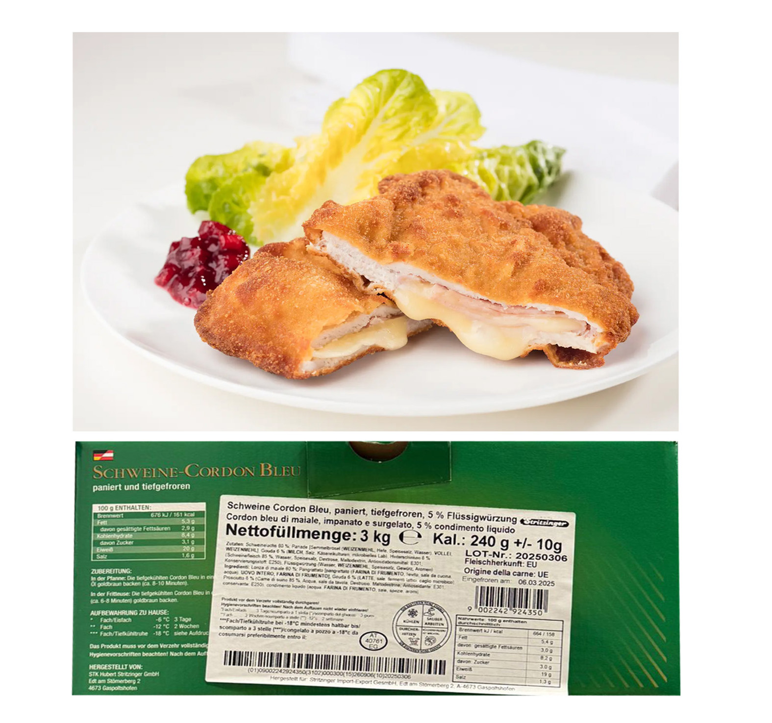 CORDON BLEU SCHWEIN PREMIUM 240g GEFR. STRITZINGER