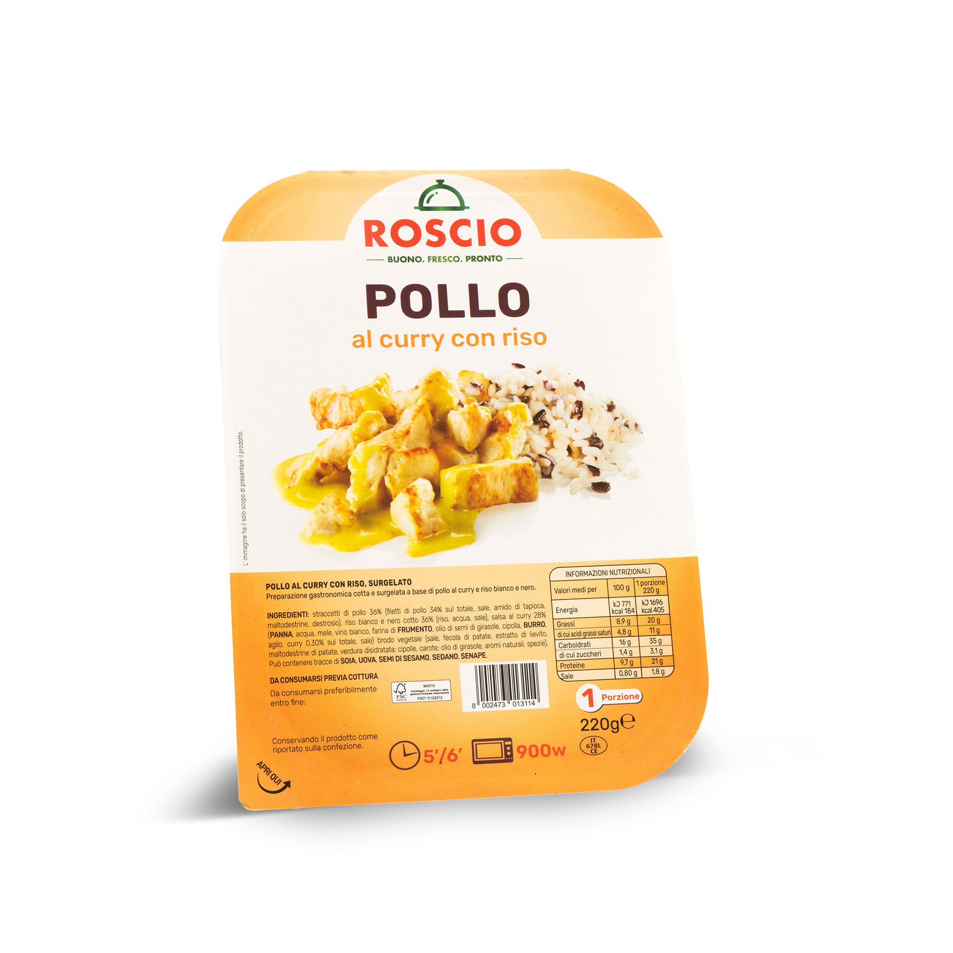 TAGLIATA DI POLLO AL CURRY E RISO 220g CONG.ROSCIO