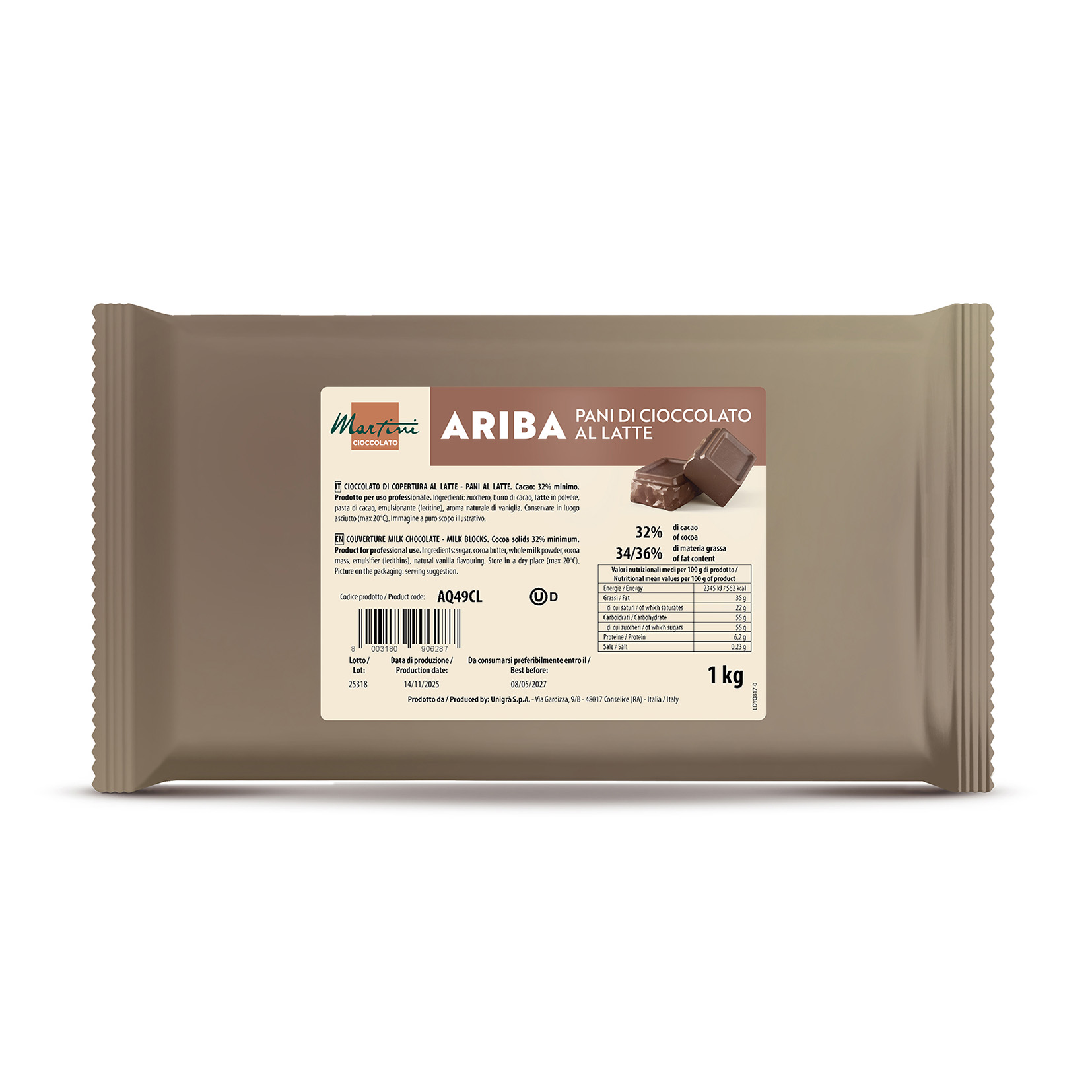 KOCHSCHOKOLADE BLOCK VOLLMILCH 1kg  'ARIBA'